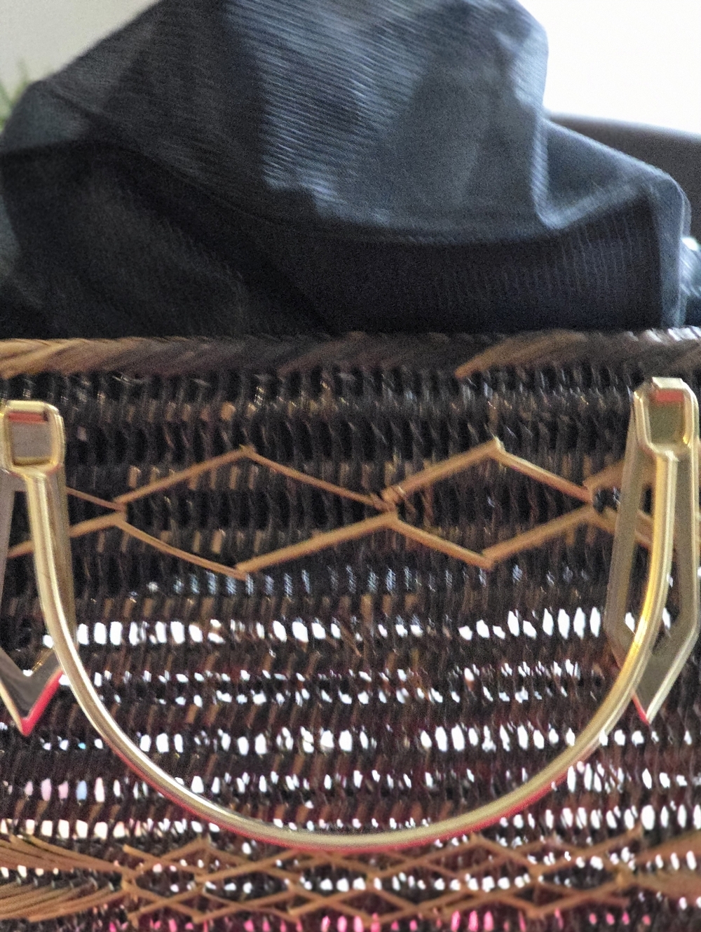 Vintage Brown Woven Tote with Gold Handles - Picture 3 of 4